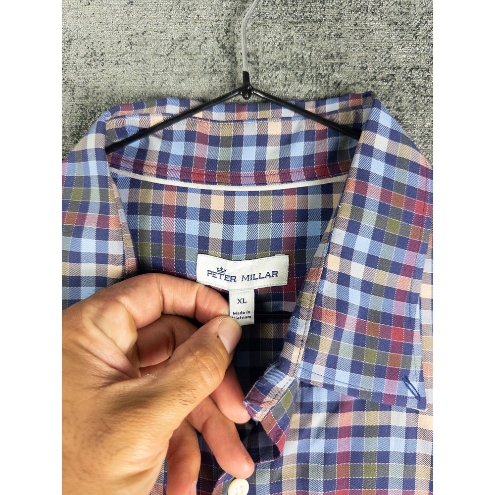 Peter Millar Button Down Shirt Mens XL Plaid Checkered Casual Performance - Picture 3 of 7